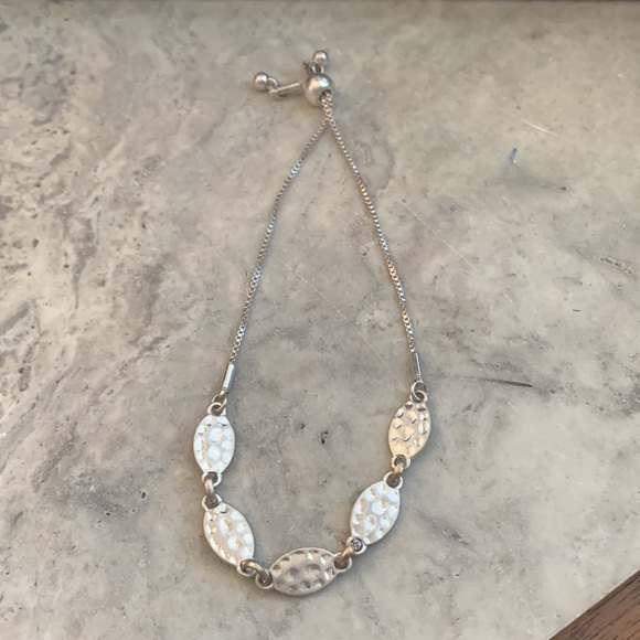 Silver Hammered Bracelet Silver Plated Adjustable Length Women’s - Picture 5 of 5